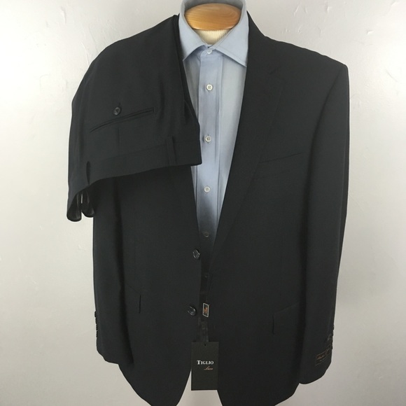 Tiglio 44r mens suit solid navy 2 piece 100% wool 2 button side vents NWT ea0229